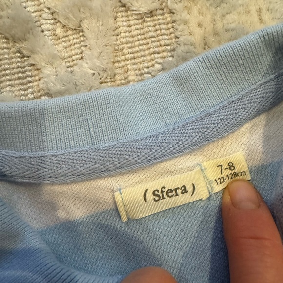 Sfera (Spain) boys Polo Shirt Size 7-8 Cotton white and light blue stripes - Picture 3 of 4